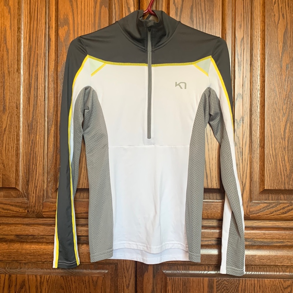 Kari Traa Women's Long Sleeve Half-Zip Top in White, Gray & Yellow